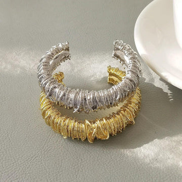New French Vintage Brushed Metal Cuff Bracelets For Women - Punk Style Personality Jewellery Travel Party Gift